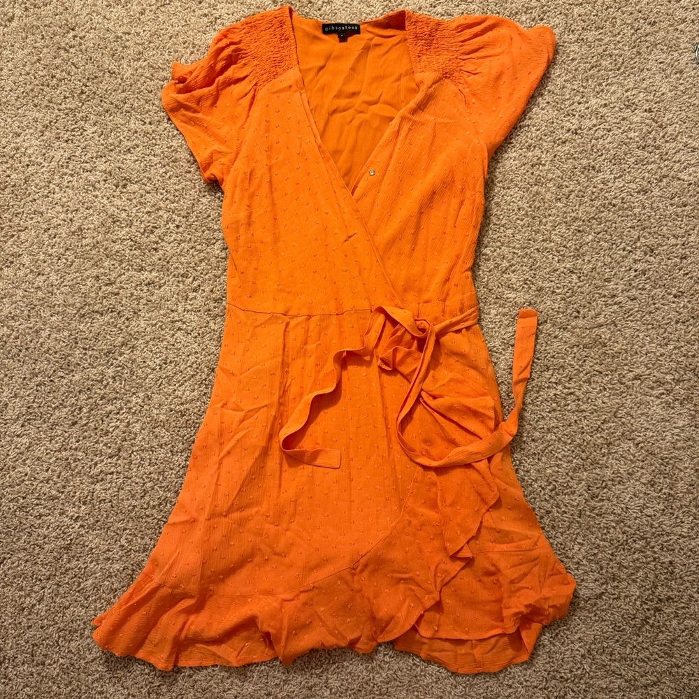 gibson look orange wrap dress